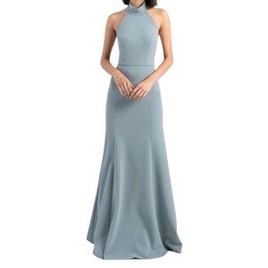Jenny Yoo Collection Petra Dusty Mayan Blue Halter Neck Maxi‎ Dress Size 2